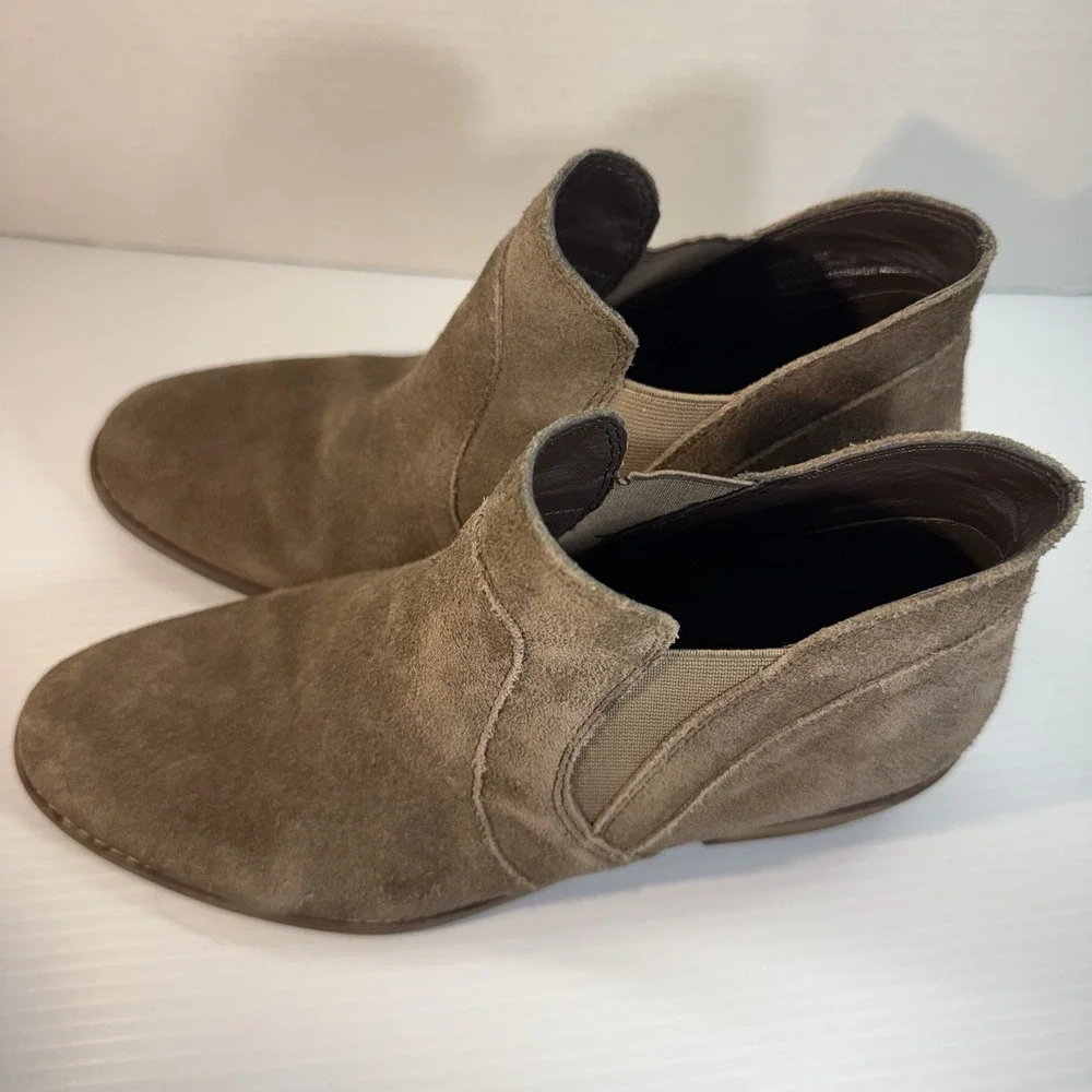 Me Too Zasper Leather Suede Tan Heeled Ankle Boots Booties Women's Sz 8M Cut Out - Picture 4 of 14